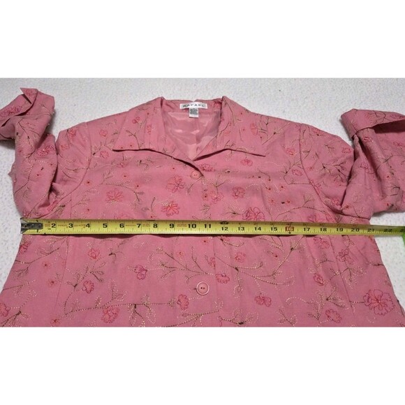 Rafael Embroideed Top Womens 14 Pink Linen Blend Bead Sequin Detail Button Front - Picture 6 of 8